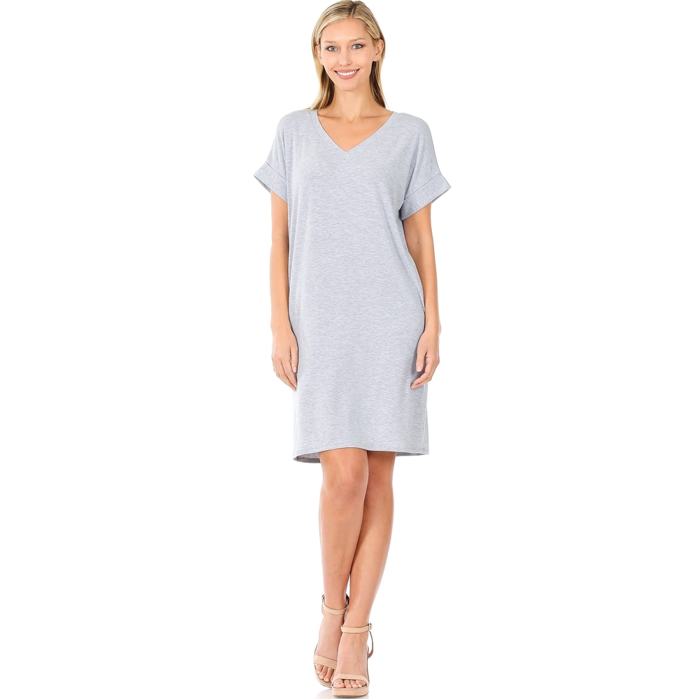 Zenana V-Neck T-Shirt Dress with Pockets
